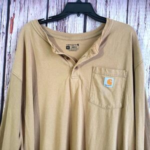 Carhartt XXL Shirt Henley Long Sleeve Beige Mens Cotton Beige